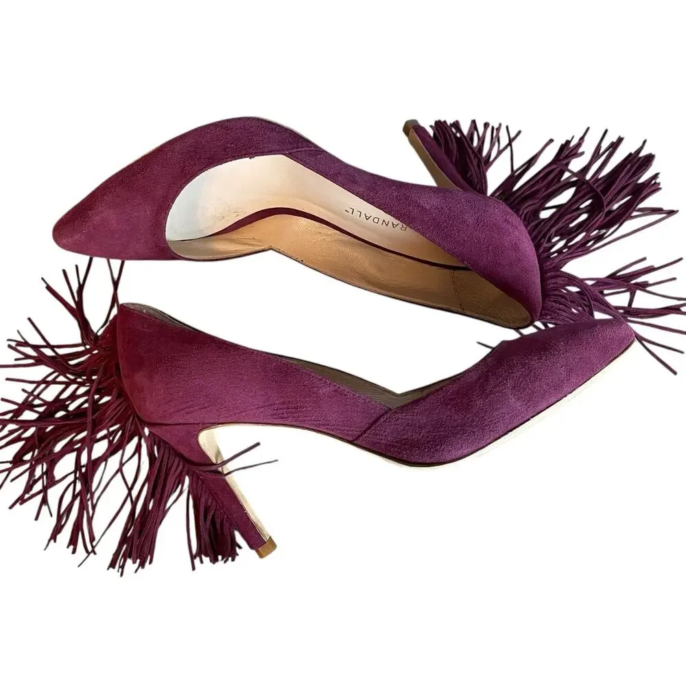 Loeffler Randall Pari Suede Leather Fringed Maroon Wine Pumps Shoes Women's 7B - Picture 5 of 9